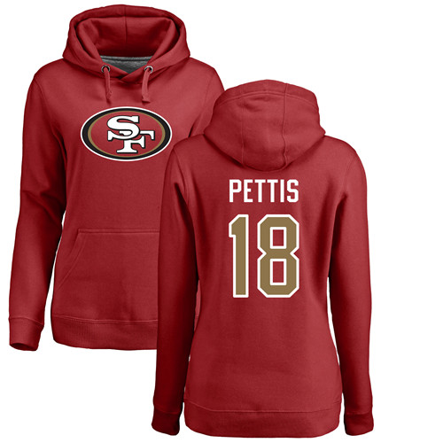 San Francisco 49ers Red Women Dante Pettis Name and Number Logo #18 Pullover NFL Hoodie Sweatshirts->san francisco 49ers->NFL Jersey